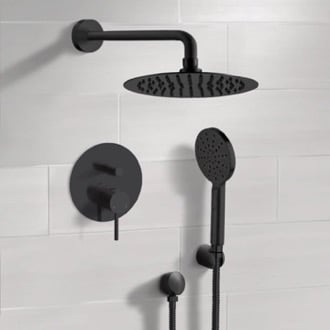 Matte Black Shower System With Rain Shower Head and Hand Shower Remer SFH83